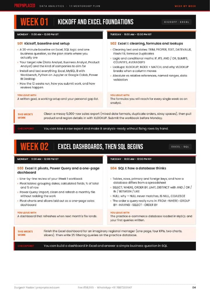 Data Analytics 1:1 Mentorship plan, page 4 of 14