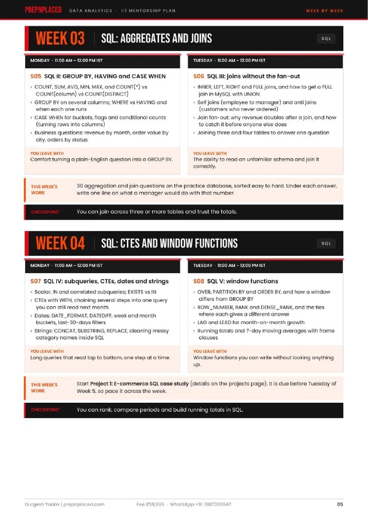 Data Analytics 1:1 Mentorship plan, page 5 of 14