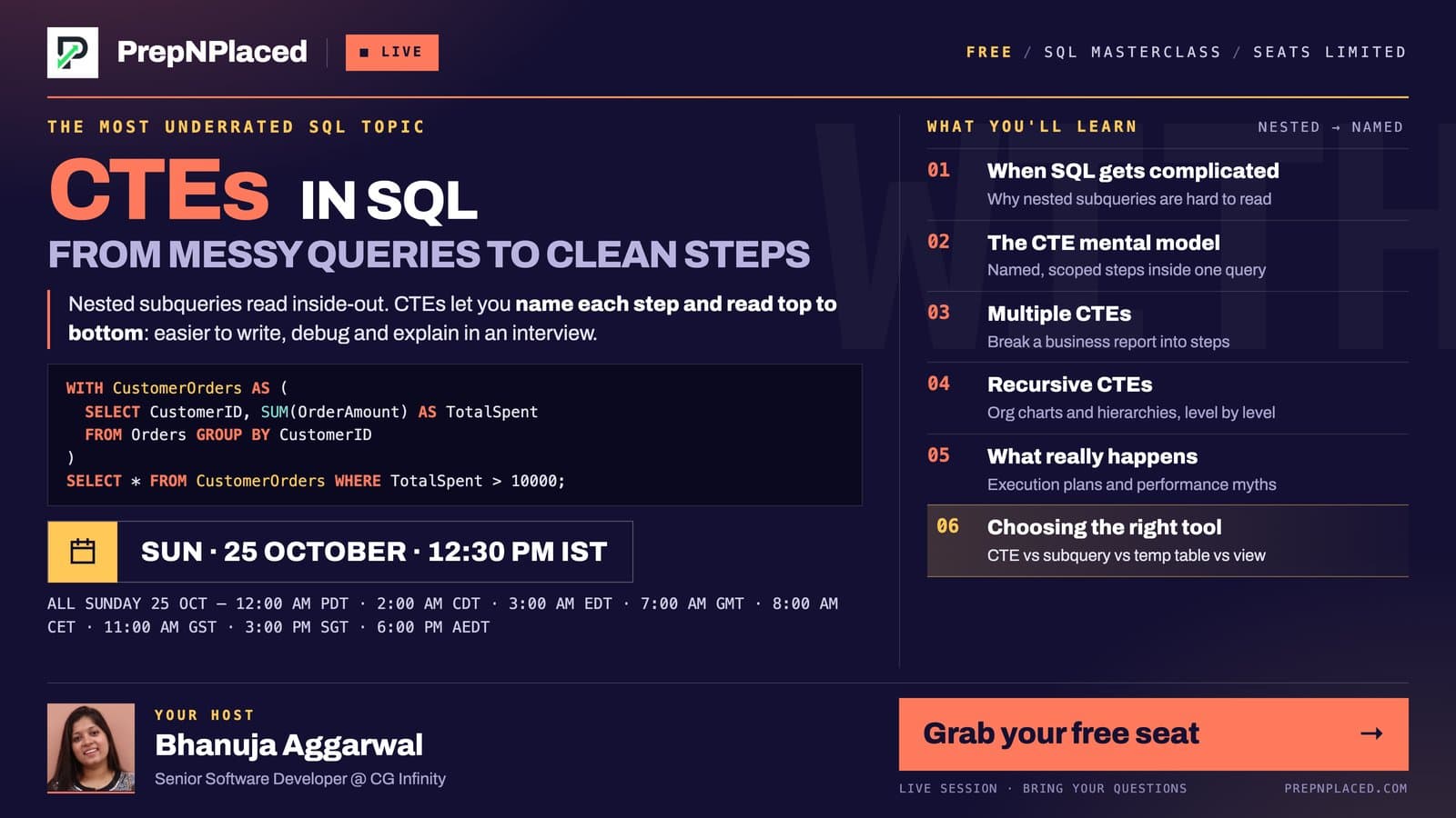 CTEs in SQL — PrepNPlaced live webinar