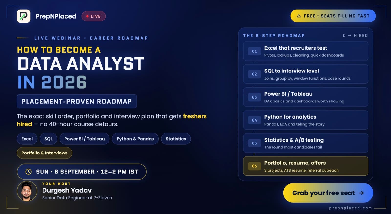 How to Become a Data Analyst — PrepNPlaced live webinar