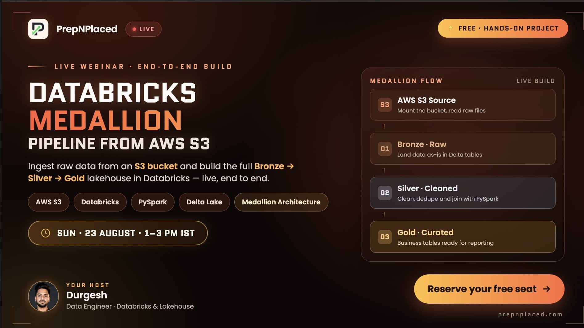Databricks Medallion Pipeline — PrepNPlaced live webinar