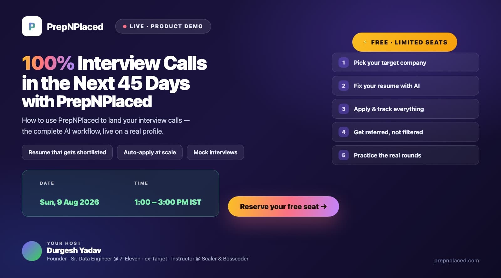 100% Interview Calls in the Next 45 Days — PrepNPlaced live webinar