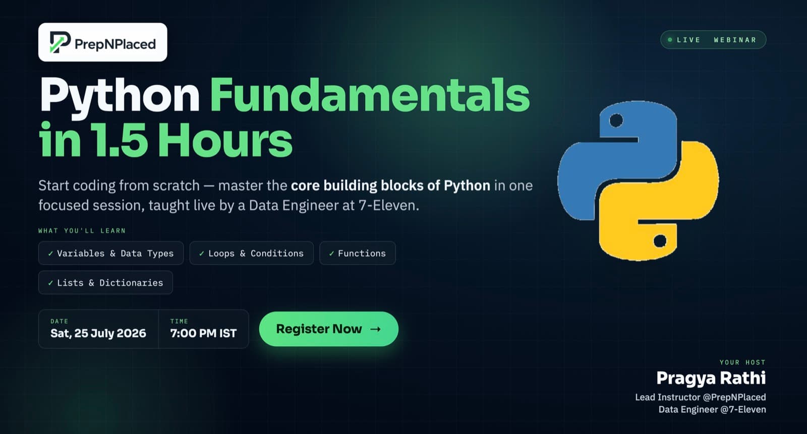 Python Fundamentals — PrepNPlaced live webinar