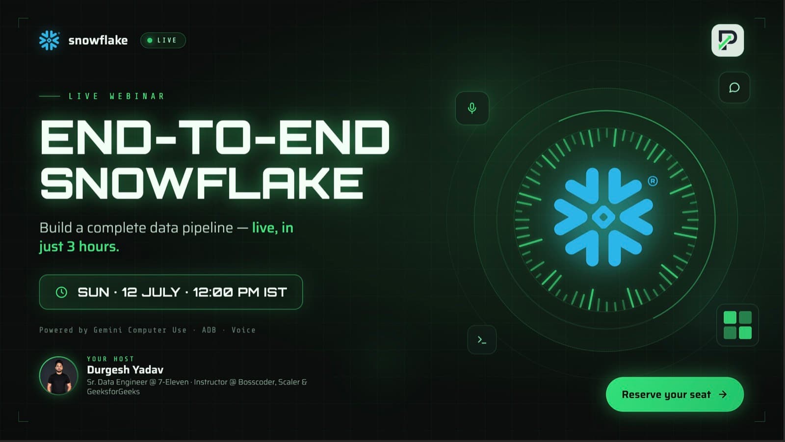 End-to-End Snowflake — PrepNPlaced live webinar
