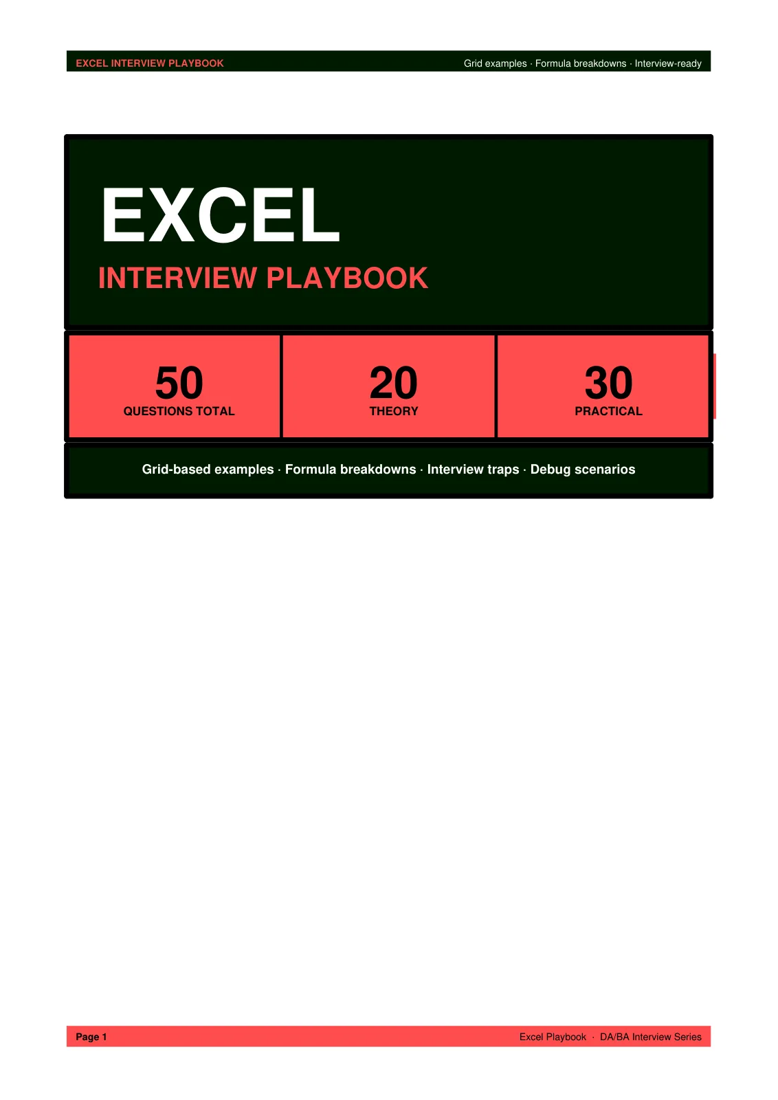 First page of Excel Interview Playbook