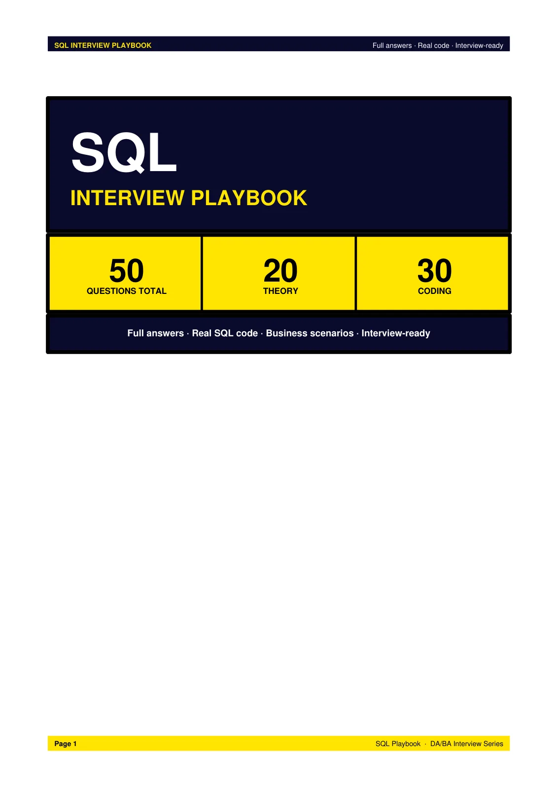 First page of SQL Interview Playbook